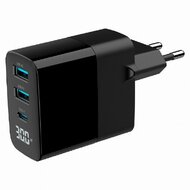 Gembird - 3-Port 30W USB Fast Charger Black - TA-UC-PDQC30LCD-BK-02