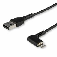 Startech - 1 m-es (3 láb) tartós USB A - Lightning kábel - fekete, 90°-os derékszögű - RUSBLTMM1MBR