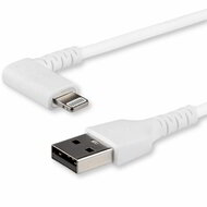 Startech - 2 m-es (6 láb) tartós USB A - Lightning kábel - fehér, 90°-os derékszögű - RUSBLTMM2MWR"