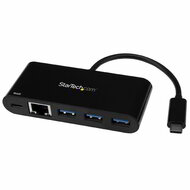 Startech - 3 portos USB-C hub gigabites Ethernettel és 60 W-os tápellátás-áteresztő laptop töltéssel - 3 portos USB-C hub