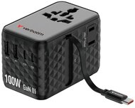 Verbatim - Charge n Travel 100W fekete univerzális utazó adapter USB-C kábellel - 30191