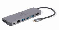 Gembird - USB Type-C 5 az 1-ben többportos adapter (elosztó + HDMI + port + kártyaolvasó + LAN) - A-CM-COMBO5-05