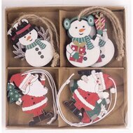 IRIS - fa akasztós hóember és mikulás szettben, 8 darabos, 4 féle 5 x 5 cm - 061349