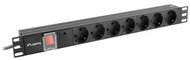Lanberg - 19 1U 7xSchuko aljzat Schuko csatlakozóvéggel 2m túlfeszültségvédett elosztósor kapcsolóval - PDU-07F-0200-BK
