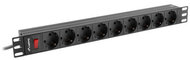 Lanberg - 19 1U 9xSchuko aljzat Uni-Schuko csatlakozóvéggel 3m fekete elosztósor kapcsolóval - PDU-09F-0300-BK