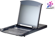 ATEN - 1 helyi/1 távoli hozzáférésű, 8 portos, több interfészes, Cat 5 kétsínes LCD KVM IP-n keresztüli kapcsoló - KL1108VN-AXA-AG