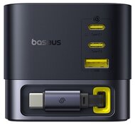 Baseus - Super GaN töltőállomás 100W, 1×USB Type-A + 2×USB Type-C + USB Type-C automata behúzós kábel, fekete - P10164001123-00