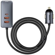Baseus - Share Together PPS autós gyorstöltő 120W, 3×USB Type-A + USB Type-C, beépített kábel, 1,5 m, szürke - CCBT-B0G