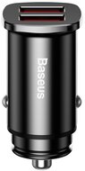 Baseus - Square Metal autós gyorstöltő 30W, 2×USB Type-A, fekete - CCALL-DS01