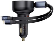 Baseus - Enjoyment Pro autós gyorstöltő 60W, USB Type-C + USB Type-C/iPhone automata behúzós kábel, fekete - C00057802111-00