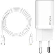 Baseus - Super Si hálózati gyorstöltő 20W, USB Type-C, fehér + 20W USB Type-C - iPhone 1m kábel - TZCCSUP-B02