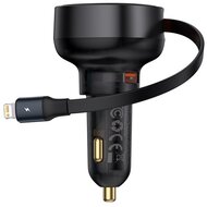 Baseus - Enjoyment Pro autós gyorstöltő 55W, USB Type-A + iPhone automata behúzós kábel, fekete - C00057801111-00