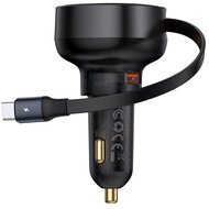 Baseus - Enjoyment Pro autós gyorstöltő 60W, USB Type-A + USB Type-C automata behúzós kábel, fekete - C00057800111-00