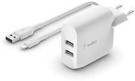 Belkin - BoostCharge Belkin kettős USB-A töltő (24W) és 1m Lightning/USB-A kábel - WCD001VF1MWH
