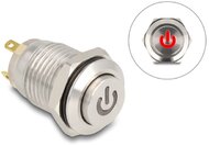 Delock - Nyomógomb beszereléshez 12 mm 4 x forrasztási csatlakozó LED piros bekapcsolási szimbólum időszakos - 20981