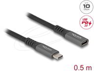 Delock - USB 10 Gbps bővítő kábel USB Type-C™ apa - anya PD 3.0 100 W 0,5 m szürke fém - 80021
