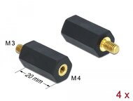Delock - Távtartó M4 - M3, hatszögletű, belső menetes / külső menetes, 20 mm-es, természetes fekete 4 db - 60242