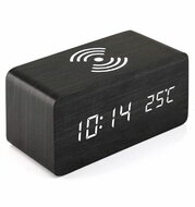 IRIS DC-100-BF-Qi 15W Qi vezeték nélküli töltővel, hangvezérlés fekete digitális óra