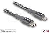 Delock - Adat- és töltőkábel USB Type-C™ - Lightning™ iPhone™, iPad™ és iPod™ készülékhez szürke 2 m MFi - 86632