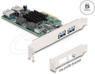 Delock - PCI Express x4 kártya - 2 x külső USB 5 Gbps A-típusú és 2 x belső USB 5 Gbps A-típusú kettős csatorna - alacsony profilú formatényező - 90282