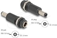Delock - Adapter, DC 5,5 x 2,1 mm-csatlakozóhüvely, DC 5,5 x 2,5 mm méretű apa - 64255
