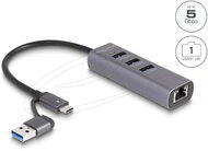 Delock - 3 portos USB 5 Gbps Hub + Gigabit LAN USB Type-C™ csatlakozóval vagy A-típusú USB csatlakozóval fém vázban - 64282