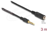 Delock - 5 tűs apa-anya sztereó jack hosszabbító kábel 3,5 mm-es átmérő, 3 m fekete - 85733