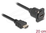 Delock - D-típusú HDMI kábel apa anya fekete 20 cm - 87966