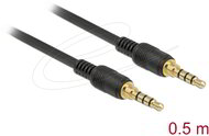 Delock - Sztereó Jack Kábel 3,5 mm 4 tűs férfi > férfi 0,5 m fekete - 85592