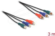 Delock - RCA RGB bővítő kábel 3 db. apa - 3 db. anya, 3 m - 85370