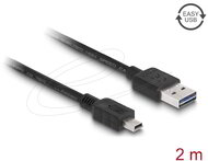 Delock - Kábel, EASY-USB 2.0-s A-típusú csatlakozódugó > USB 2.0-s Mini-B-típusú csatlakozódugó, 2 m, - 85554