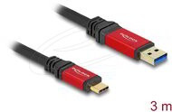 Delock - USB 10 Gbps kábel USB A-típusú apa - USB C™ apa 3 m piros fém - 80619