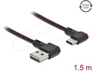 Delock - EASY-USB 2.0 kábel A-típusú csatlakozódugó - USB Type-C™ csatlakozódugó, ívelt bal / jobb, 1,5 m, fekete - 85282