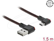 Delock - EASY-USB 2.0 kábel A-típusú csatlakozódugó - EASY-USB Micro-B típusú csatlakozódugó, ívelt bal / jobb, 1,5 m, fekete - 85272