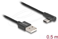 Delock - USB 2.0 kábel A-típusú csatlakozódugó - USB Type-C csatlakozódugó, ívelt, 0,5 m, fekete - 80029