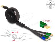 Delock - USB visszahúzható töltőkábel 3 az 1-ben A-típusú - Micro USB / 2 x USB Type-C™ gyorstöltési funkcióval, fekete - 85359