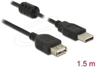 Delock - USB 2.0-s bővítőkábel A-típusú csatlakozódugóval > USB 2.0-s, A-típusú csatlakozóhüvellyel, 1,5 m, fekete - 84884