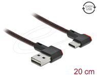 Delock - EASY-USB 2.0 kábel A-típusú csatlakozódugó - USB Type-C csatlakozódugó, ívelt bal / jobb, 0,2 m, fekete - 85279