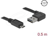 Delock - Kábel, EASY-USB 2.0-s A- típusú csatlakozódugó, ívelt bal / jobb > USB 2.0-s Micro-B-típusú csatlakozódugó 0,5 m - 85163