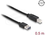 Delock - Kábel, EASY-USB 2.0-s A-típusú csatlakozódugó > USB 2.0-s B-típusú csatlakozódugó, 0,5 m, fekete - 83684