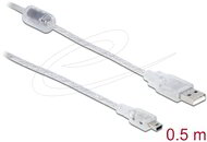 Delock - USB 2.0-s kábel A-típusú csatlakozódugóval > USB 2.0 Mini-B csatlakozódugóval, 0,5 m áttetsző - 83904