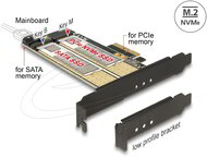 Delock - PCI Express x4 kártya > 1 x belső M.2 B-kulcs + 1 x belső NVMe M.2 M-kulcs - alacsony profilú - 89630