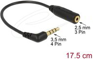Delock - audiokábel, 3,5 mm-es 4 tűs derékszögű jack dugó > 2,5 mm-es 3 tűs jack aljzat - 65673