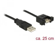 Delock - USB 2.0 A-típusú apa - USB 2.0 A-típusú anya süllyesztett kábel, 0,25 m - 85462