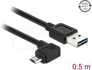 Delock - EASY-USB 2.0 A-típusú apa > EASY-USB 2.0 Micro-B típusú apa, balra/jobbra ferde, 0,5 m, fekete - 83847