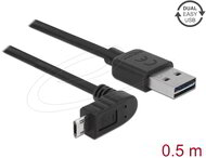 Delock - EASY-USB 2.0 A-típusú apa > EASY-USB 2.0 Micro-B típusú apa, döntött felső/alsó 0,5 m, fekete - 83849