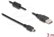 Delock - USB 2.0-s kábel A-típusú csatlakozódugóval > USB 2.0 Mini-B csatlakozódugóval, 3,0 m, fekete - 84915