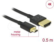 Delock - Nagysebességű HDMI-kábel Ethernettel - HDMI-A > HDMI Micro-D, 3D, 4K, 0,5 m, vékony, prémium - 84788