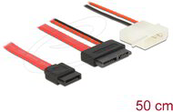 Delock - kábel Slim SATA anya > SATA 7 tűs + 2 tűs tápcsatlakozó apa 50 cm - 84790