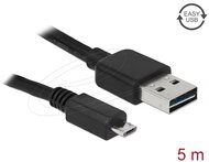 Delock - EASY-USB 2.0 A-típusú kábel - USB 2.0 Micro-B típusú kábel, 5 m, fekete - 83369
